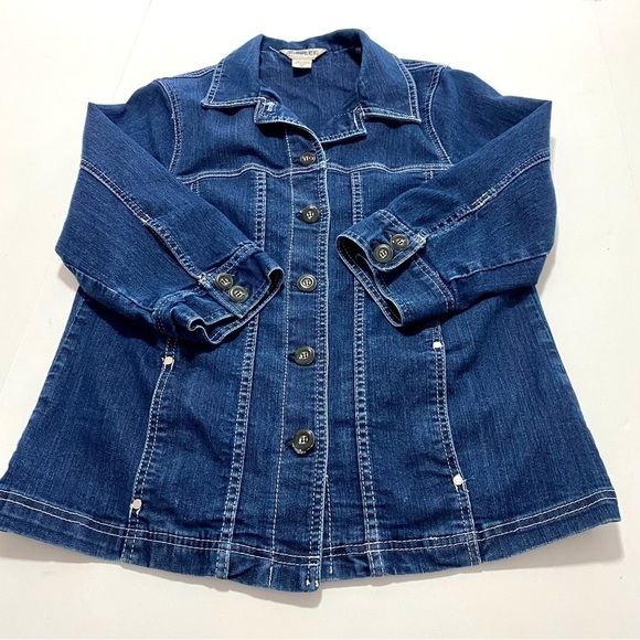 Allison Daley Blue Jean Jacket Blazer Stretchy Size 8 Medium Cotton Casual - Picture 6 of 15